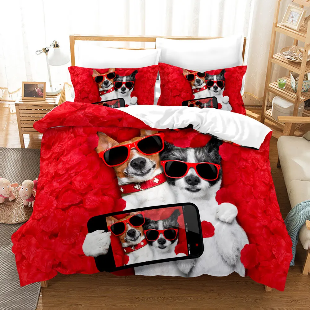 

Dropshipping SINGLE only 1 Pillowcase RED Queen Size Bedding For Boys Duvet Cover Set Bedding Dog Swimming Water N014 gife