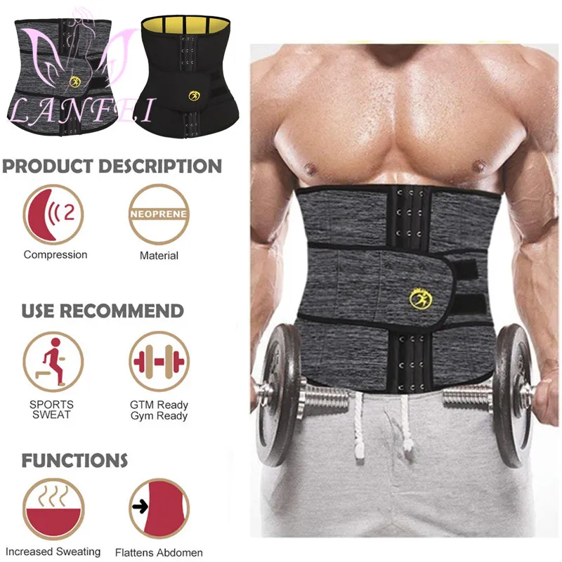 LANFEI Men Waist Trainer Slimming Belt Body Shaper Sweat Sauna Modeling Strap Workout Waist Trimmer Weight Loss Corset Plus Size