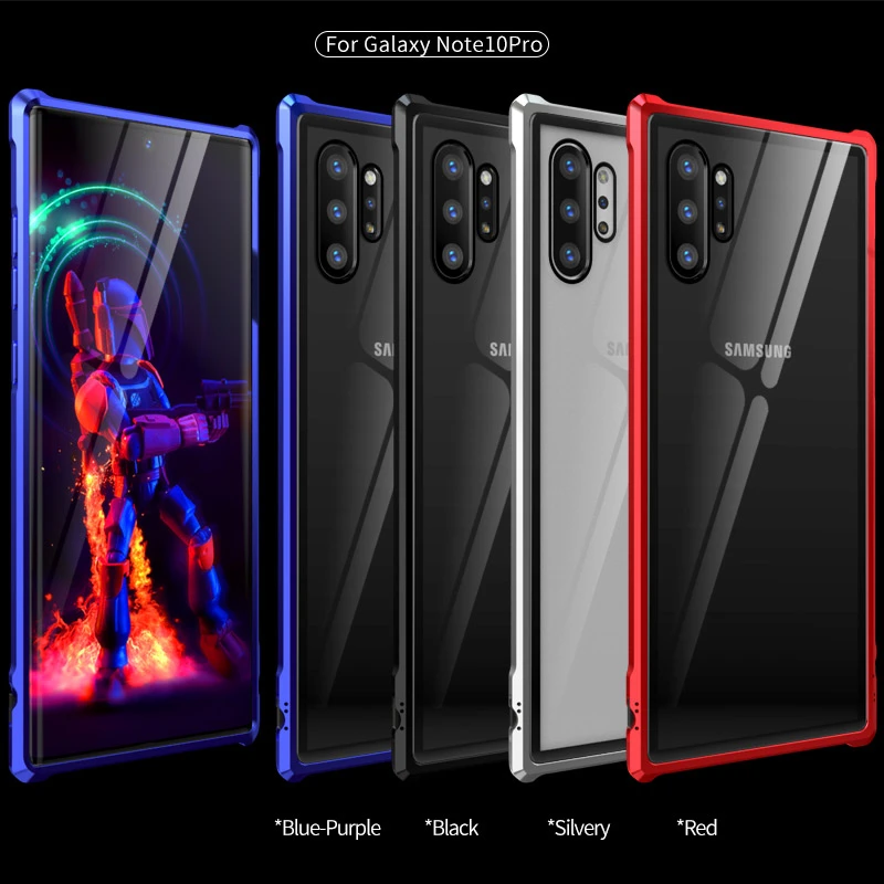 Metal Glass Case For Samsung Galaxy Note 10 Pro 10+ + Aluminum Frame Shell Bumper Back Clear Cover Note10 |