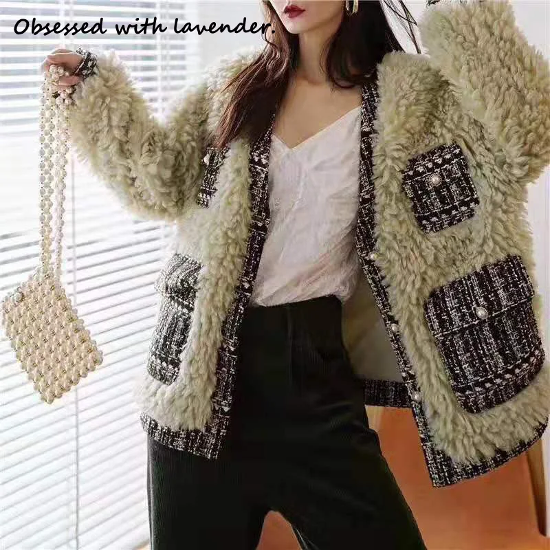 Одержима лавандой. Новое модное пальто твидовая большая сумка из овечьей шерсти
