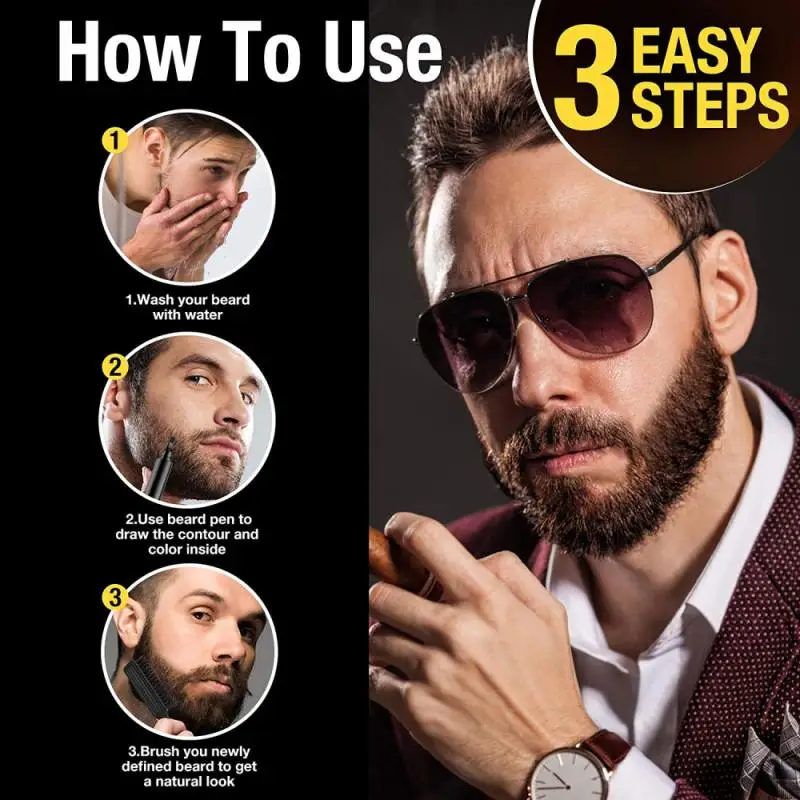 

Four-prong Waterproof Beard Pen And Beard Brush Filler Pencil Combination Coverage Enhancer Lasting Repair Moustache Shape