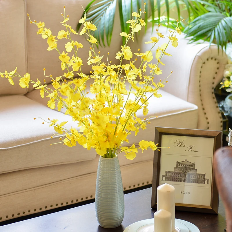 Koop Groothandel 100 Stuks Geel Dancing-Dame Orchideeën (5 Tak/Stuurpen) Decoratieve Bloem Zijden Bloemen Wedding Party-Indigo
