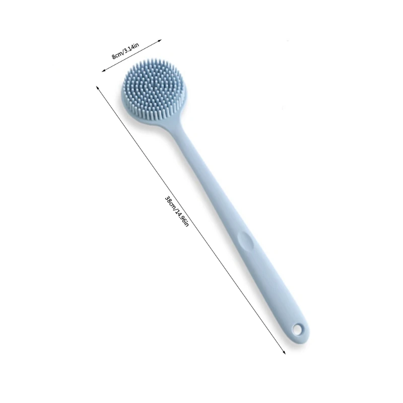 

53CA Double Sided Silicone Back Scrubber Bath Shower Long Handle Body Massage Brush