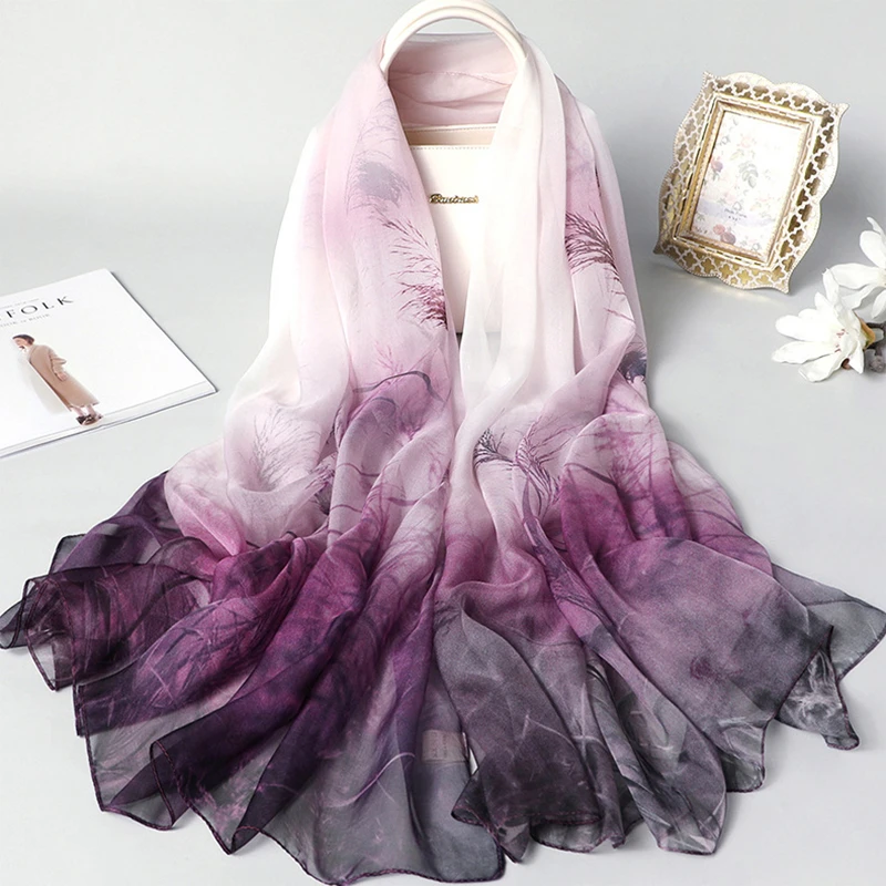 

Real Zijden Sjaal Voor Vrouwen Nieuwe Mode Bloemenprint Sjaals En Wraps Dunne Lange Pashmina Dames Foulard Bandana Hijab sjaals