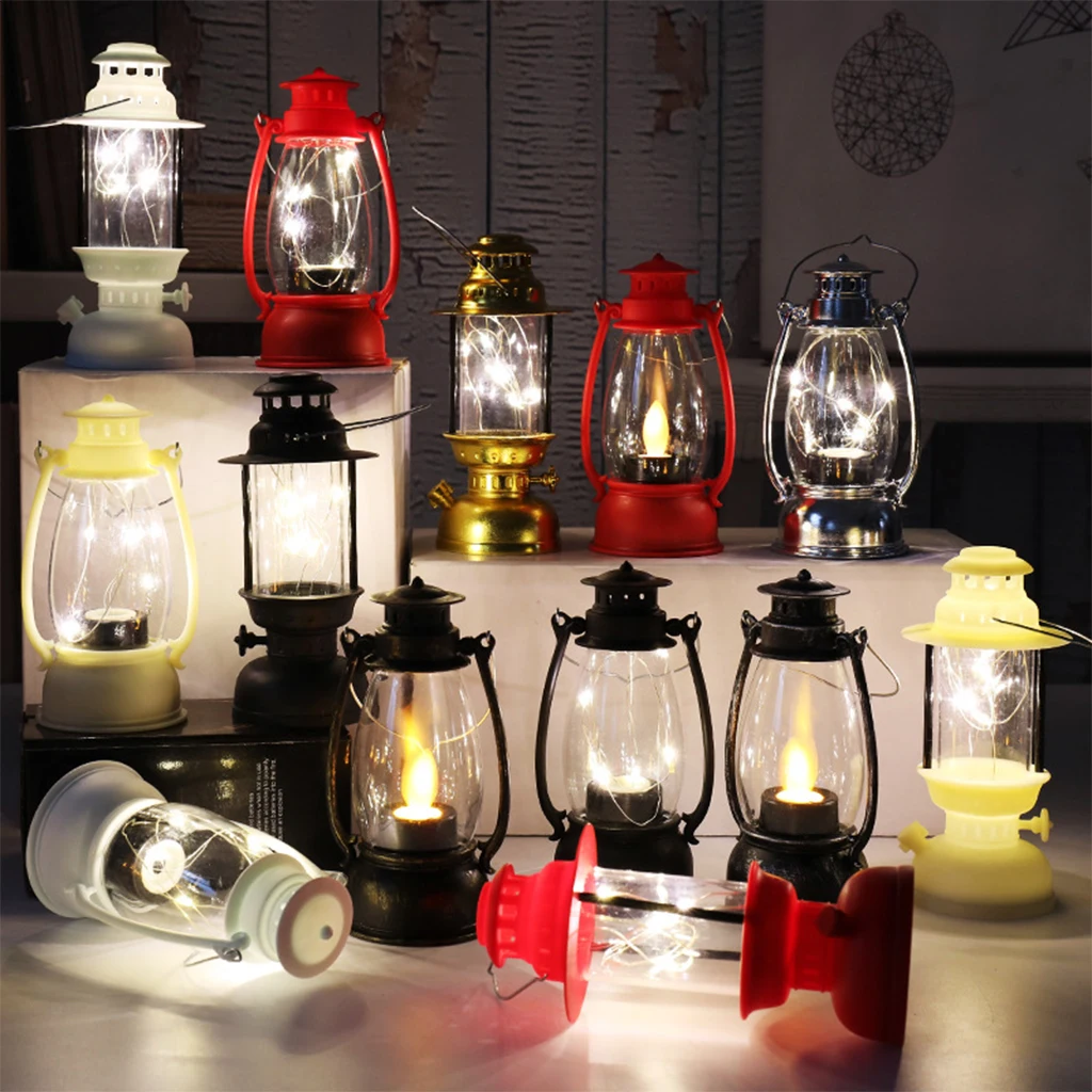 Античная светильник-лампа с LED-подсветкой на батареях "Винтажный ураганный фонарь" для использования внутри помещения или на улице во время Рождественских праздников и оформления сада.