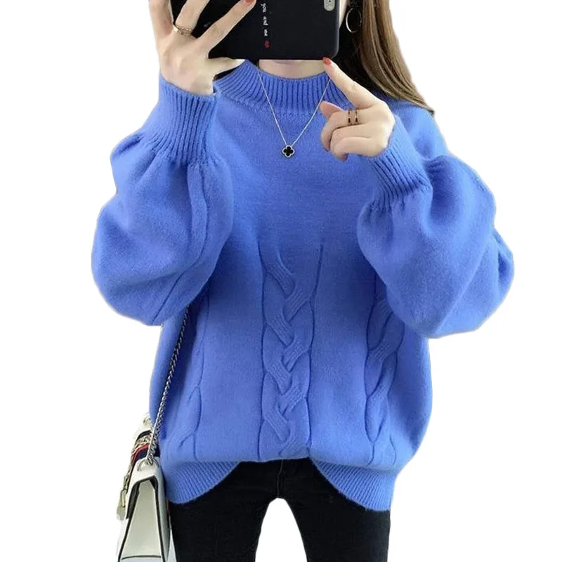 

Свитер женский осенне-зимний, вязаный, с воротником-хомутом, однотонный, свободный, большого размера