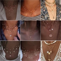 2021 long chain punk necklace chokers for women multilayer geometric cross pendant necklaces boho maxi statement party jewelry