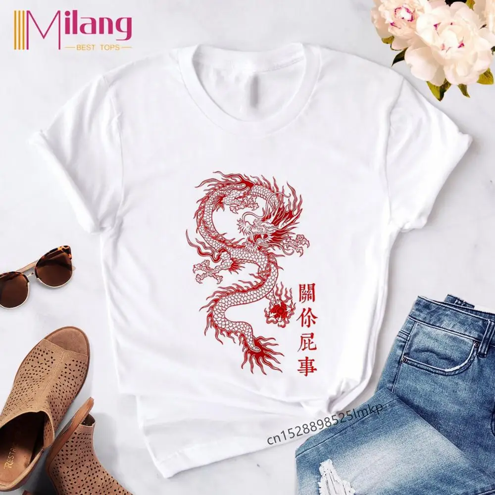 Футболка женская с принтом китайского дракона уличная одежда в стиле хип-хоп Топ