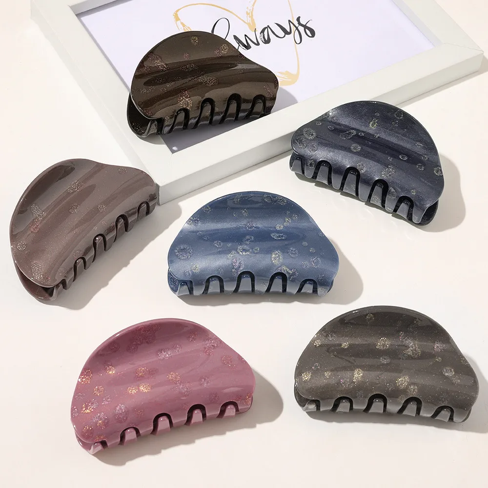 

Fashion Sequined Marble Stripes Acrylic Solid Color Shining Hairpin Bath Pan Hair Claw for Women Girl Hair Accessories Headdress