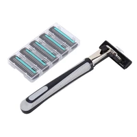 razor shave trimmer handle shaving razor replaceable straight manual barber shaving razor for men trimmer with 6pcs razor blades