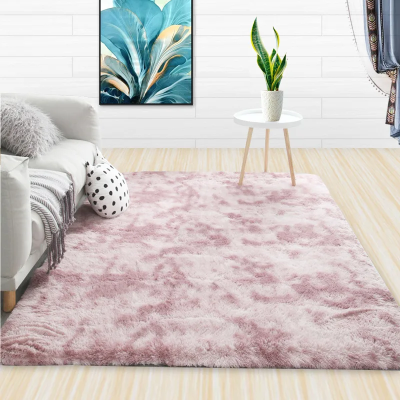 

Simple Tie-Dye Long Hair Gradient Color Carpet Coffee Table Living Room Bedroom Carpet Thicken Bay Window Rug Child Crawling Mat
