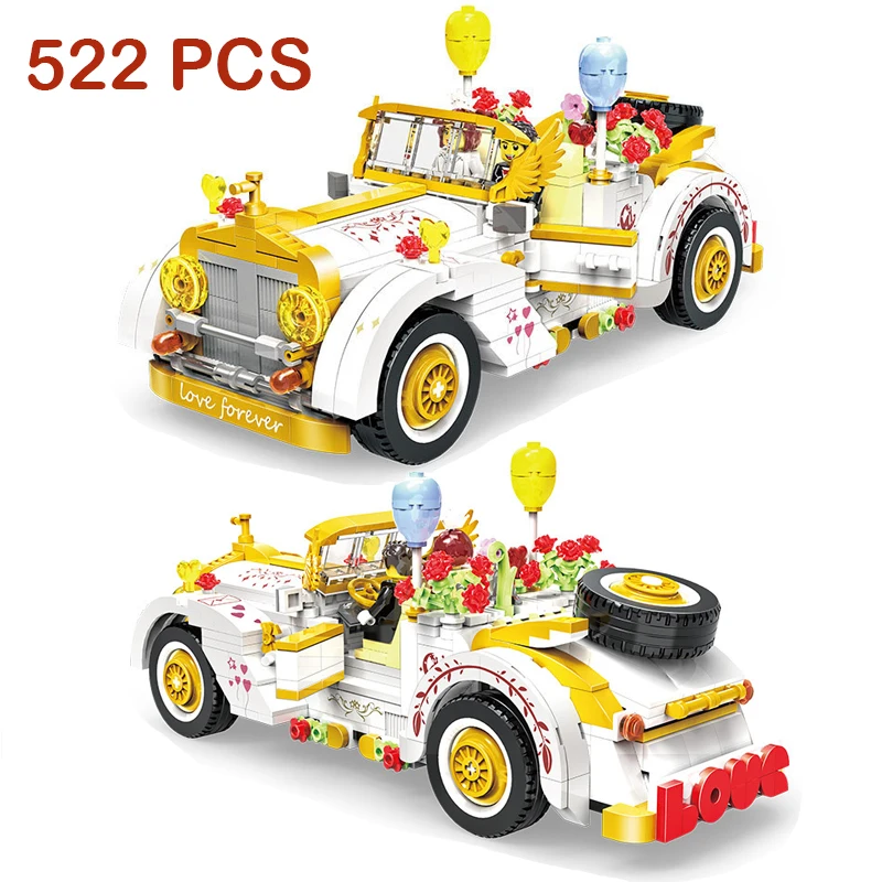 

Мини-кирпичи, свадебный автомобиль, строительные блоки для жениха, собранные цветы, модель автомобиля, набор игрушек для девочек, подарки дл...