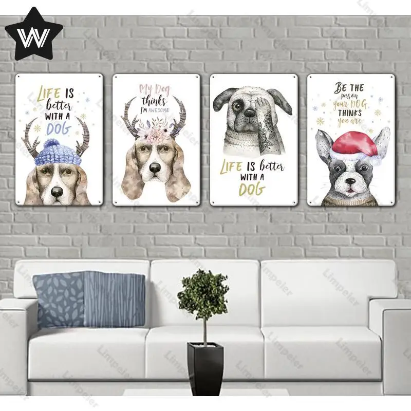 Металлический жестяной плакат с собакой милые животные настенные наклейки