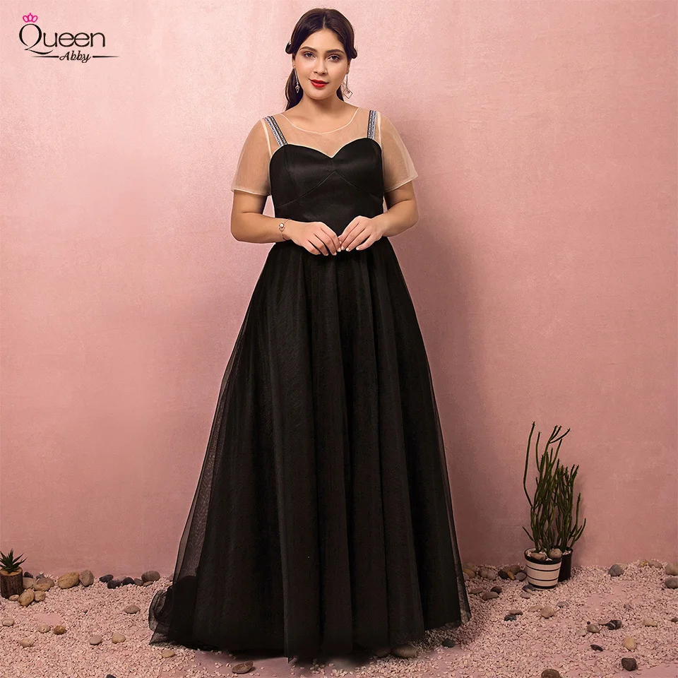 ТРАПЕЦИЕВИДНОЕ платье в пол размера плюс вечернее 2020 элегантное черное из тюля