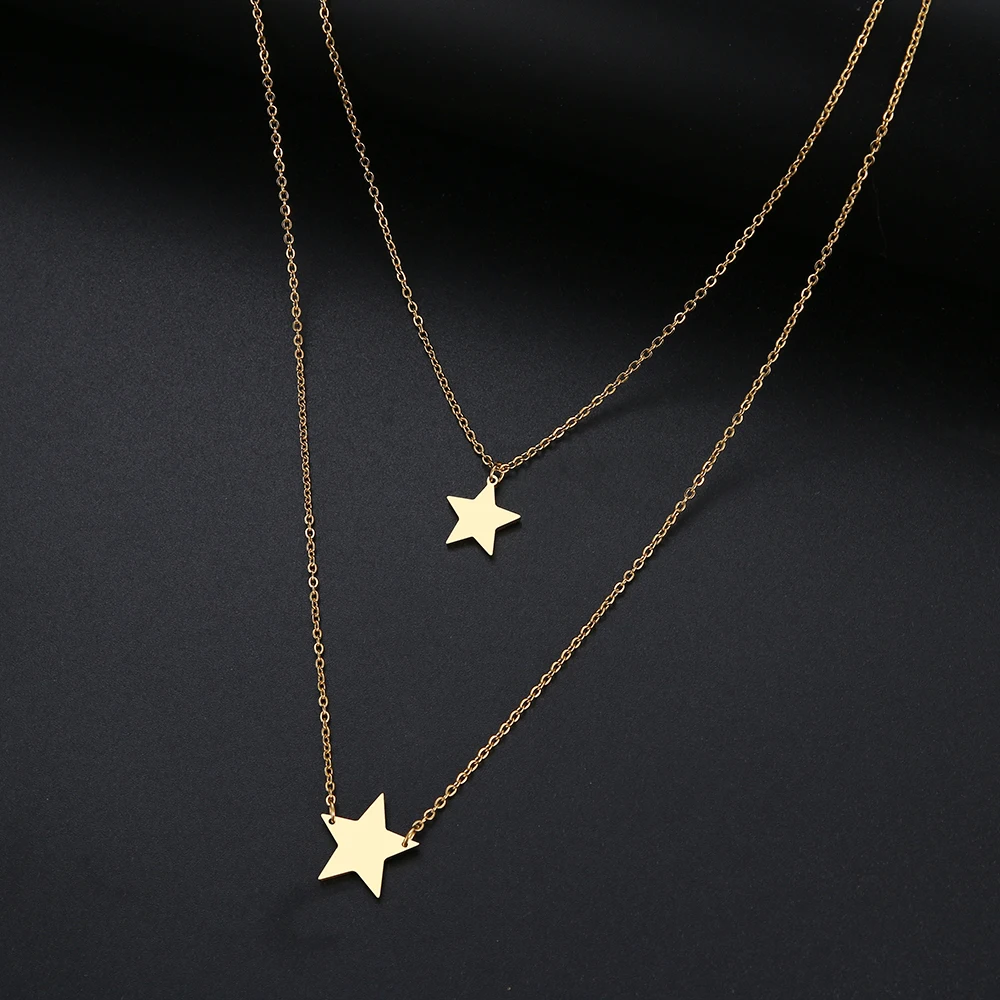 DOTIFI женское ожерелье двойная подвеска из нержавеющей стали золотистого и