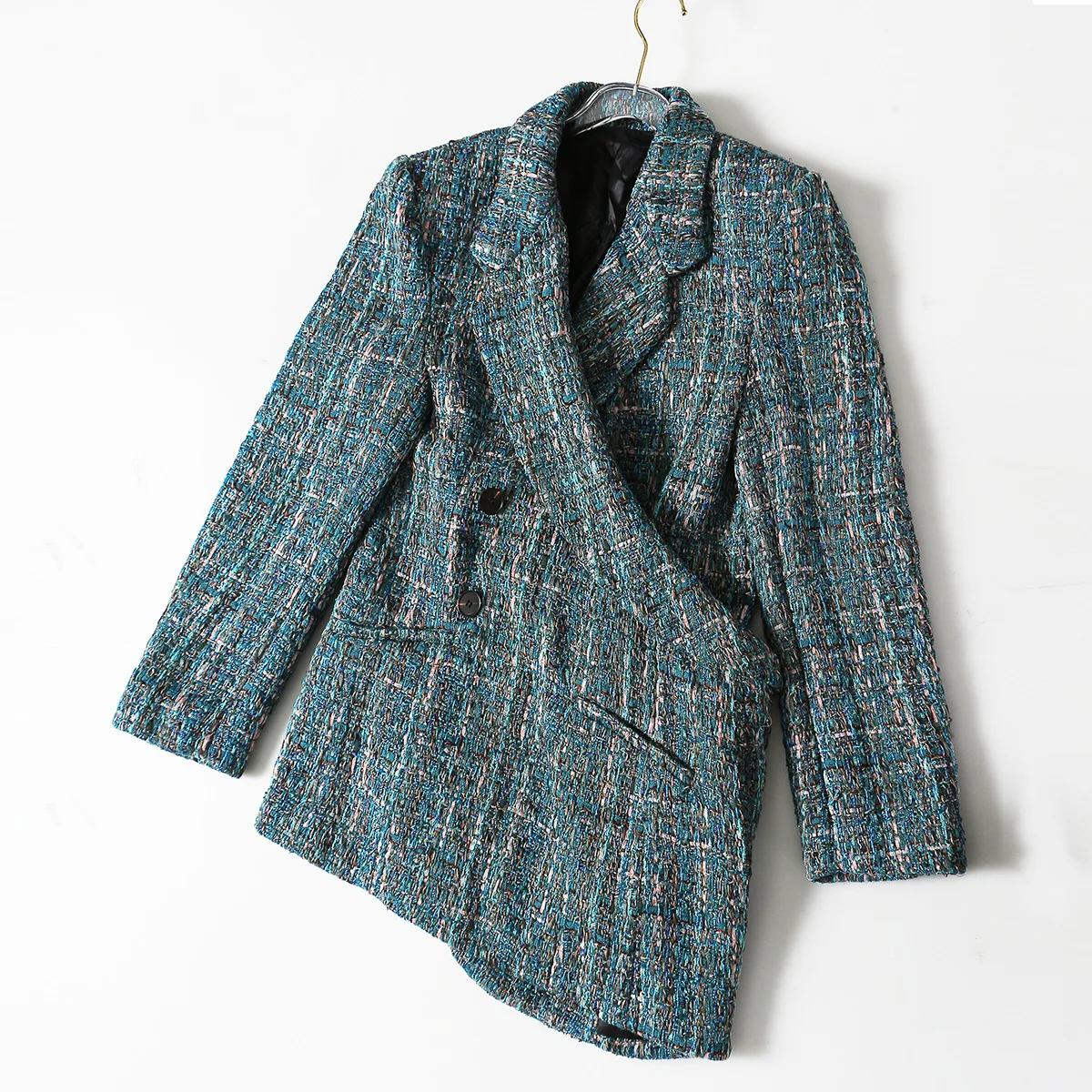 

DEAT 2021 turn-down collar winter warm wool striped single breasted asymmetrical high quality coat dress styles WO63705L