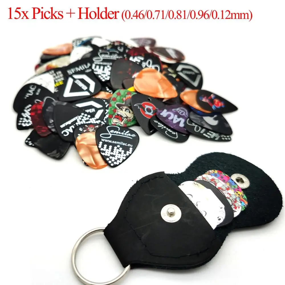 

15 Picks Gauge Celluloid Guitar Plectrums In a Box W/Picks Holder Unique Guitar Gift For Bass,Electric & Acoustic Guitars 1 Set