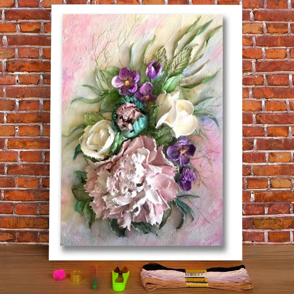 

Водорастворимый холст с рисунком роз и пионов, 11 карат