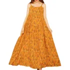 Платье-макси из хлопка и льна с цветочным принтом, на бретельках