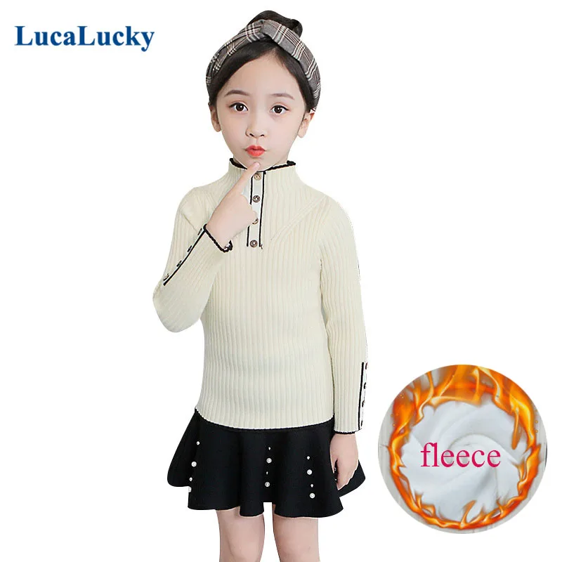 

2020 Winter Fleece Turtleneck Sweater For Teenage Girls Knitting Long Sleeve Tops Clothing Children Warm Pullover Outerwears