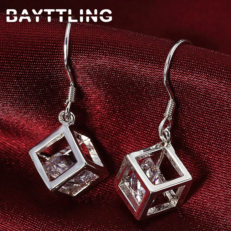

BAYTTLING 30MM Silver Color Square AAA Zircon Drop Earrings For Woman Lady Fashion Luxury Gift Jewelry