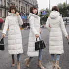 Пуховик женский в Корейском стиле, свободное зимнее плотное пальто с большим высоким воротником, длинная одежда, новинка 2021, зимнее пальто, женская парка, куртка