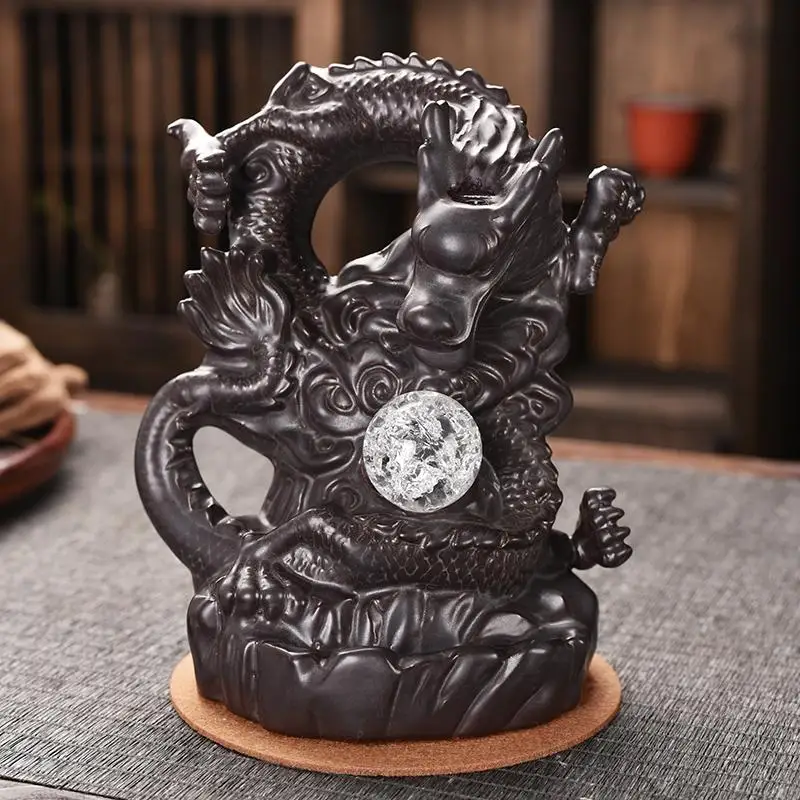 

Dragon Incense Holder Censer Dragon Ceramic Backflow Incense Burner Creative Home Decor With Crystal Ball + 20pcs Cones