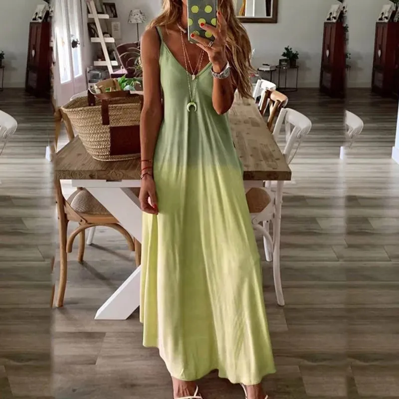 Летнее женское повседневное длинное платье с v-образным вырезом Пляжное