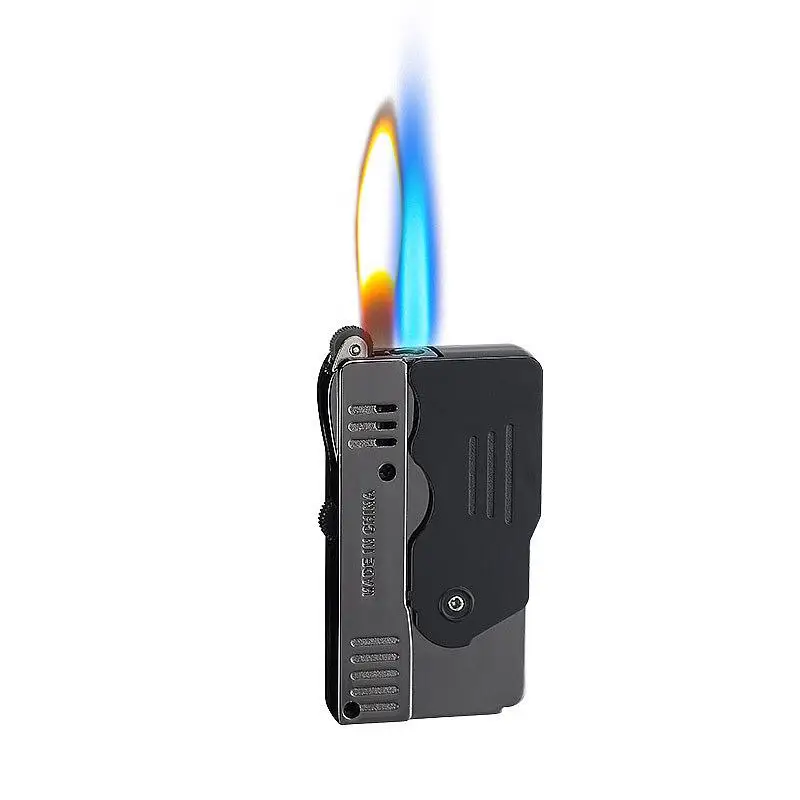 

New Metal Double Fire Deformation Pistol Butane Gas Lighter Free Fire Jet Torch Windproof Cigarette Flint Grinding Wheel Lighter