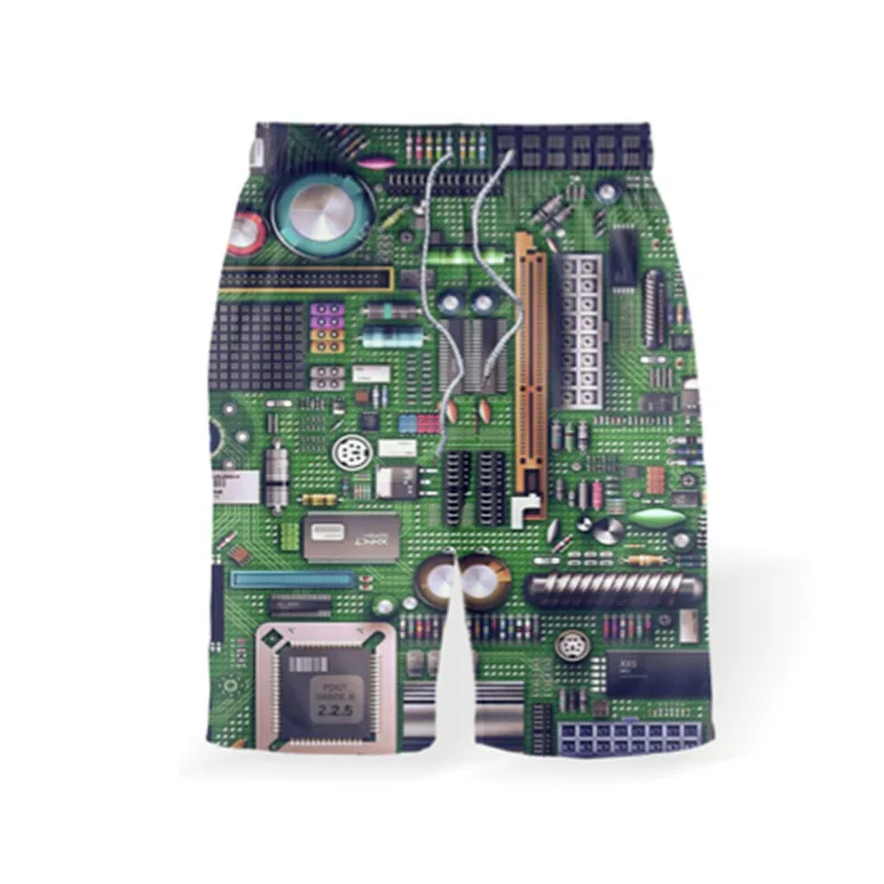 Popular Short Male Set Novelty Integrated Circuit Board Printed Cool Summer Attire Fashion O-Neck Casual Shirt Men's Beach Suit