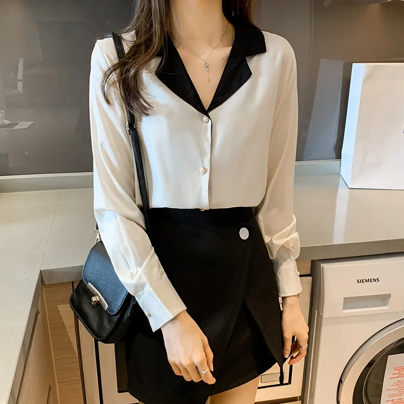 

Suit v-neck long-sleeved chiffon shirt 2021 spring and autumn shirt women