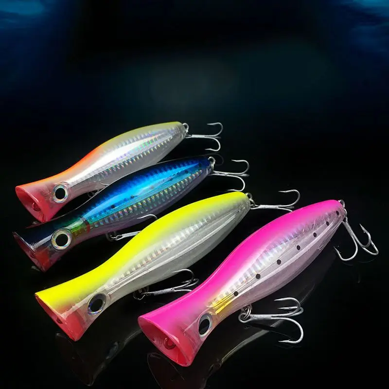 Горячая HG 1Pcs Поппер для рыбалки 3d augen с тройными крючками 12 см 42 г topwater твердая