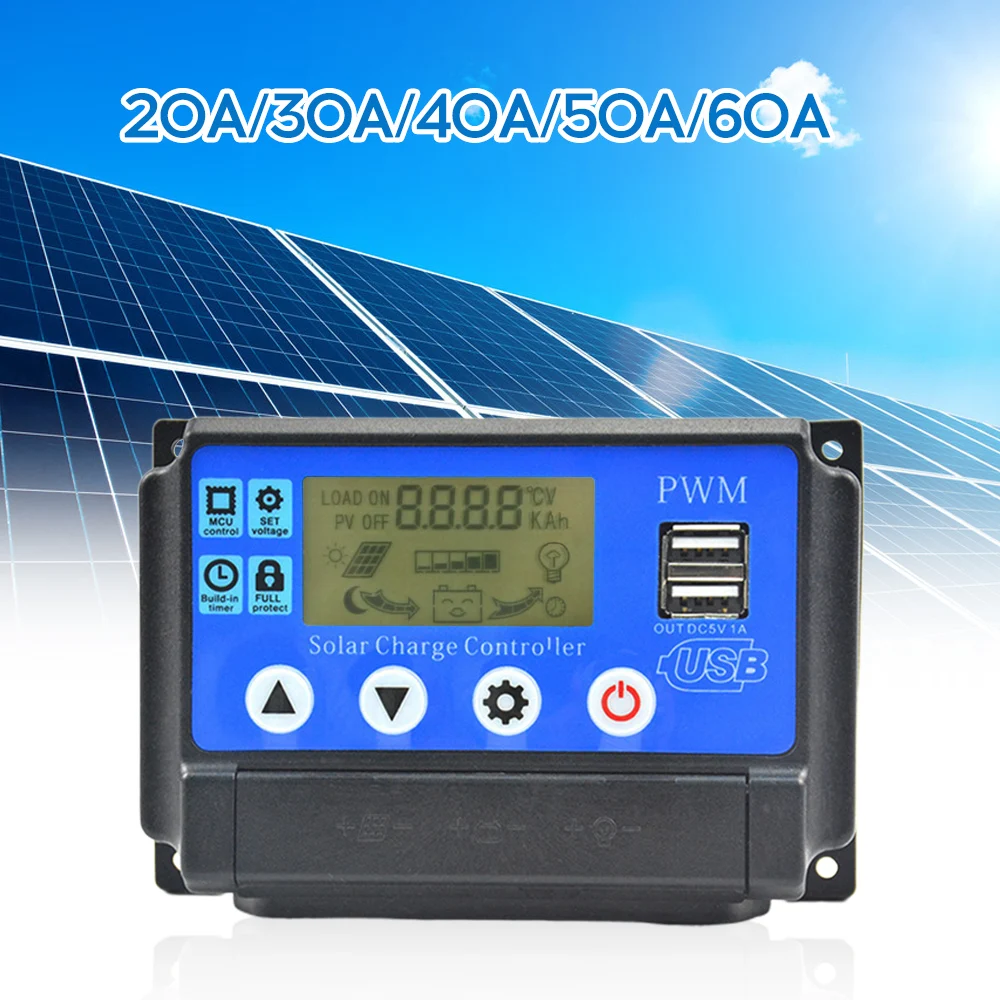 Солнечный контроллер заряда двойной USB ЖК дисплей Авто панели солнечных батарей
