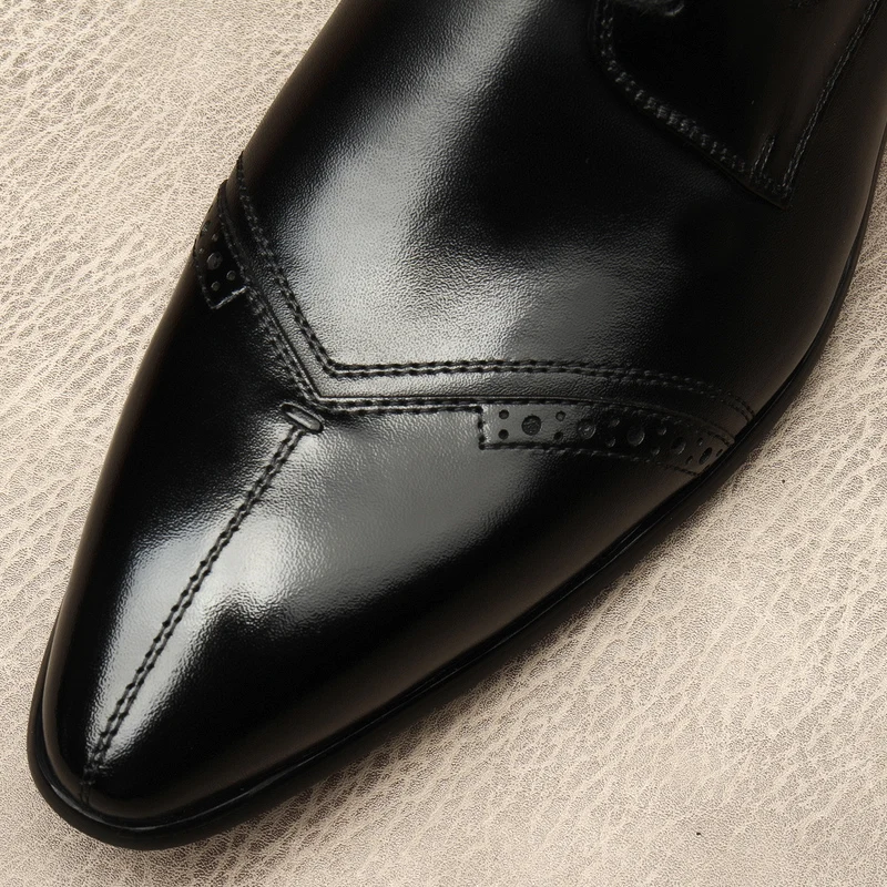 Мужские классические туфли черные оксфорды из натуральной кожи на шнуровке для