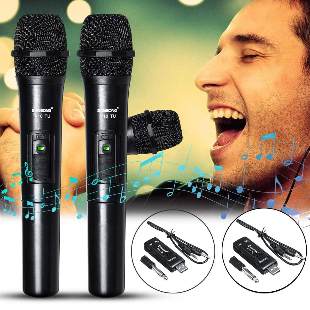 

1/2Pcs VHF Wireless Microphone DJ Karaoke Speaker 2 Handheld MIC KTV Player Independent/hybrid Automatic Selection USB Receiver