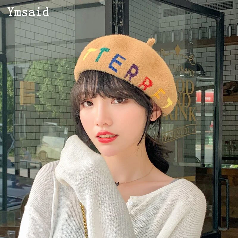 

High Quality Knit Wool Beret Hat For Women Fashion Letter Embroidery Berets British Style Autumn Winter warm Painter Artist Hats