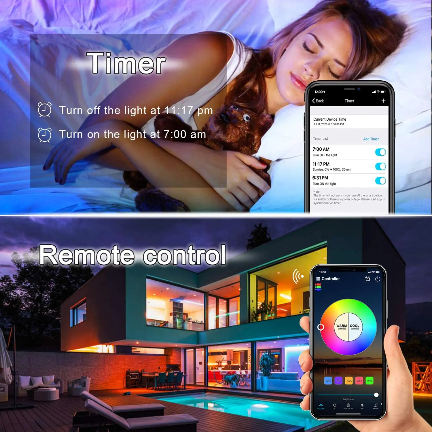 Умный светодиодный контроллер Wi-Fi RGB/GRB совместимый с Alexa/Google Assistant для