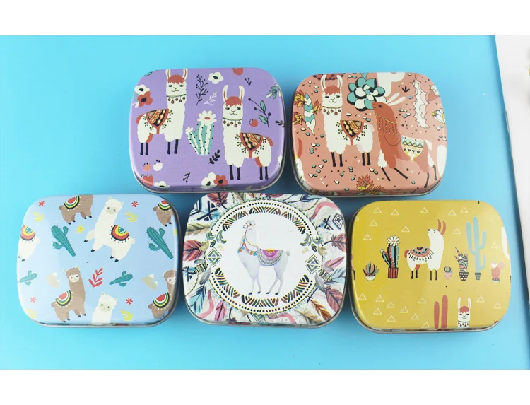 

16 pc/lot Carton Alpaca Mini Cover Iron Tin Metal Case / Headset Can/Pill Box /Candy Chewing Gum Storage Gift