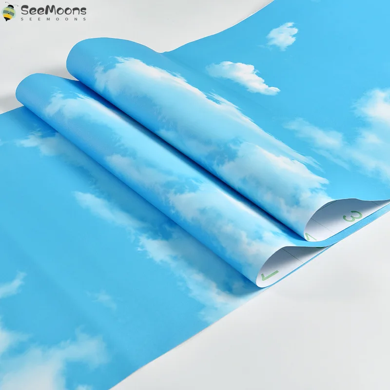 

Blue Sky 3D Wallpaper Self Adhesive Clouds Home Decor Waterproof Wall Stickers DIY Living Room Background Mural Peel and Stick