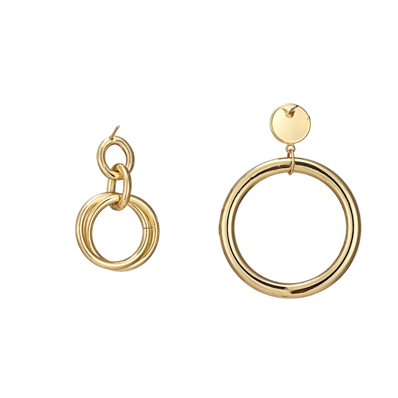 Yhpup Trendy Minimalist CCB Asymmetry Round Circle Gold Dangle Earrings Plated Gold Orecchini Statement Jewelry 925 Women Office