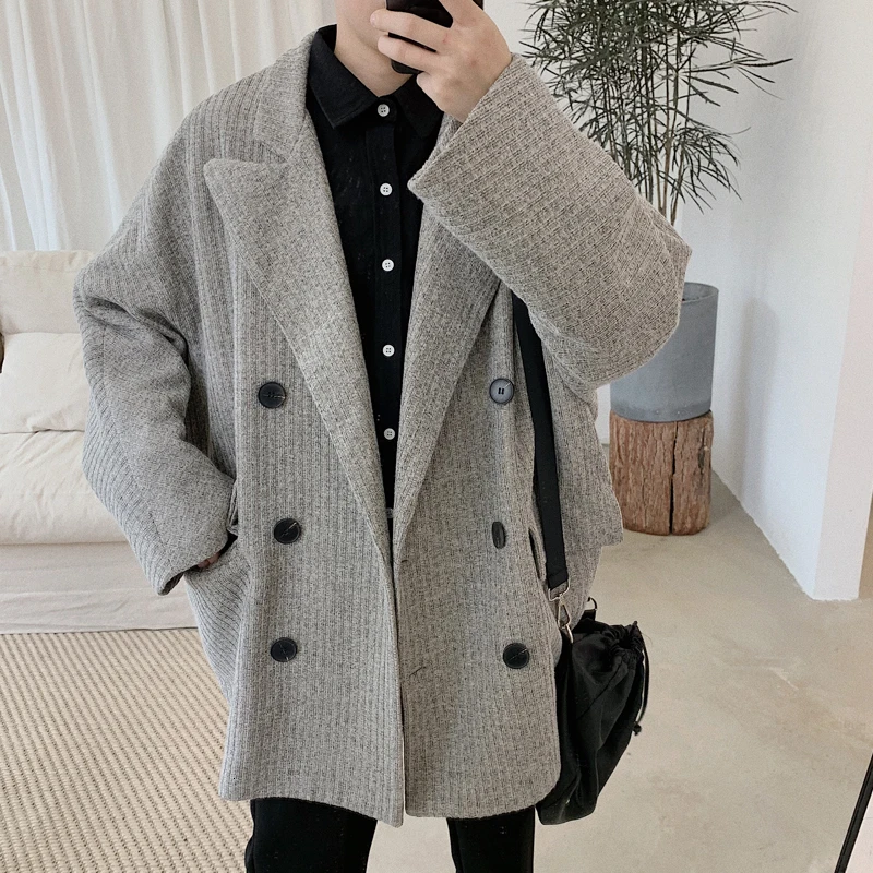 

Autumn New Jacket Men's Fashion Contrast Color Striped Casual Long Coat Man Streetwear Loose British Wind Jacket Male Clothes