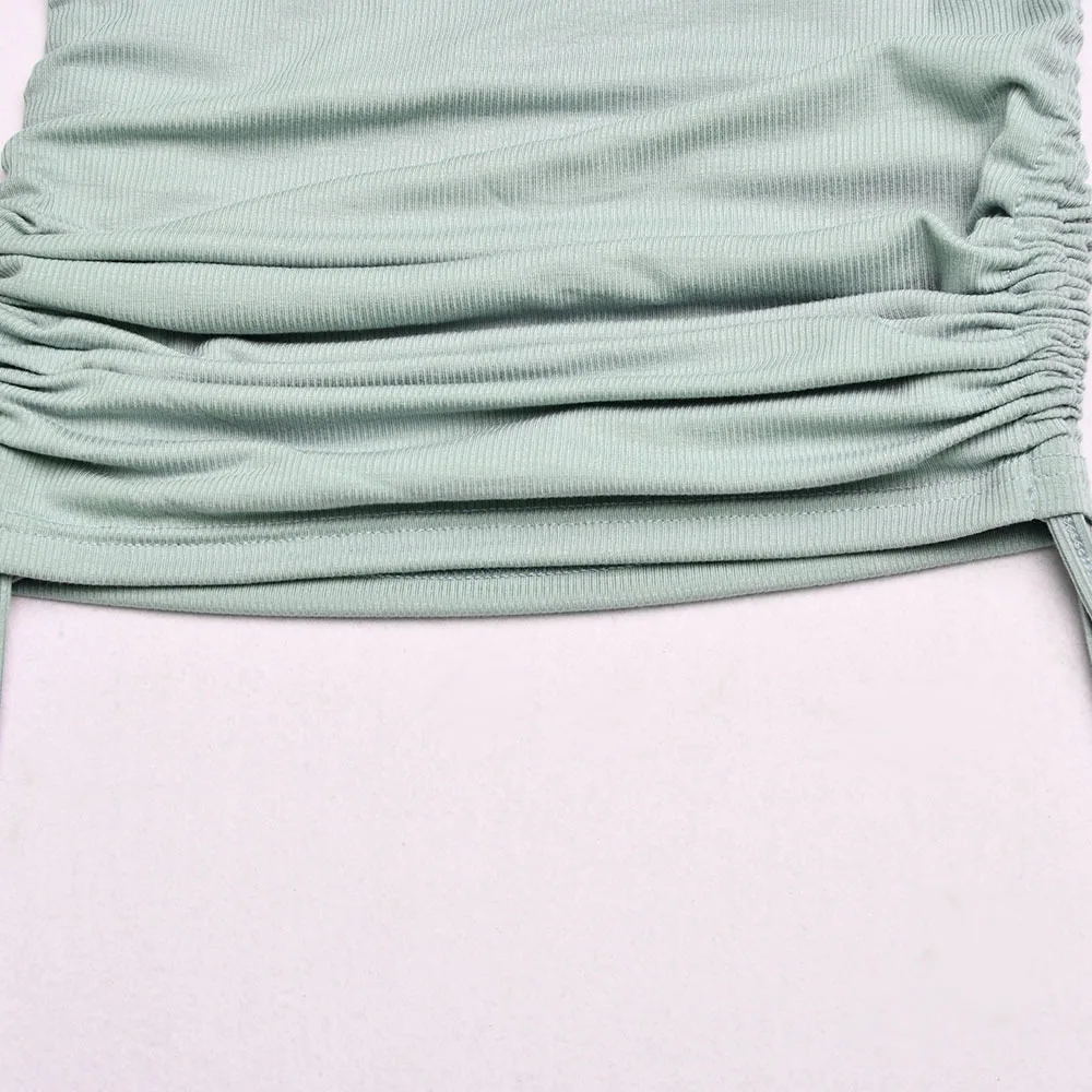 

Summer Dress 2020 Cotton Ruched Drawstring Sexy Party Dress Women Bodycon Short Mini Dress Vintage Club Wear Vestidos
