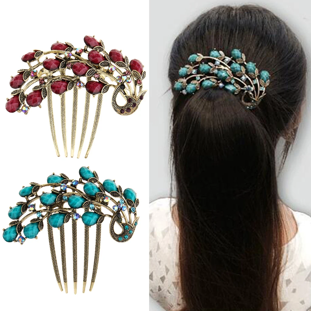 

Rhinestone Hair Comb Peacock Combs Plug-in Comb Plug-in Comb Hair Accessories for Women,