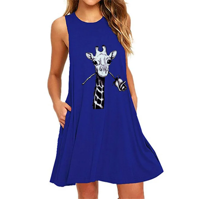 

2021 Women's Summer Sleeveless Cute Cartoon Oversized Print Dress Loose Casual Mini Women's Dress S-6XL Size