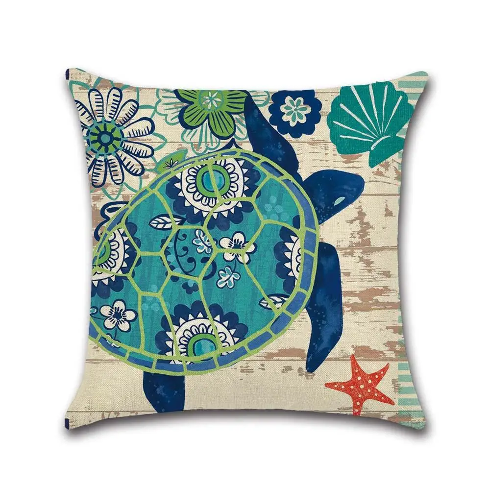 Turtle Cushion Cover Ocean Animal Decorative Pillowcase Linen Cotton Throw Pillow Case Whale almohada poszewka | Дом и сад
