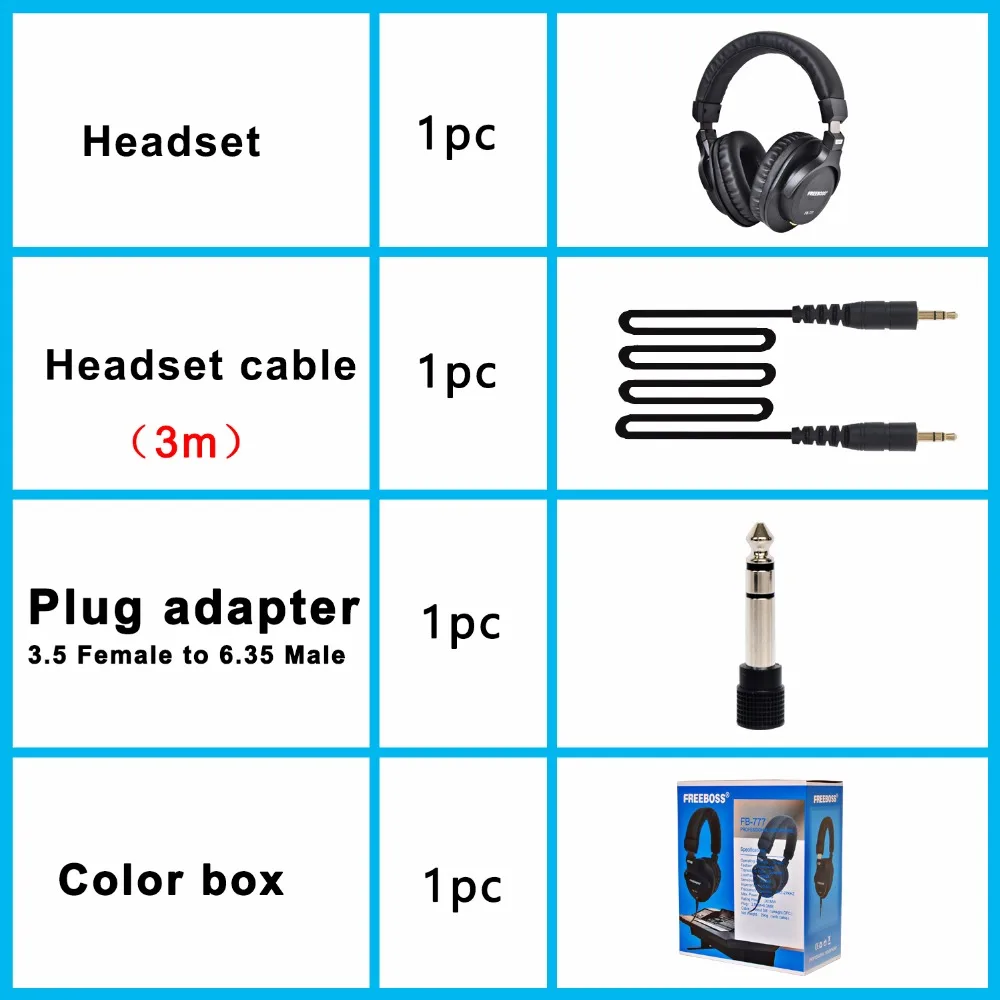 

FB-777 Over-ear Closed Style 45mm Drivers Single-side Detachable cable 3.5mm Plug 6.35mm Adapter Monitor Headphones