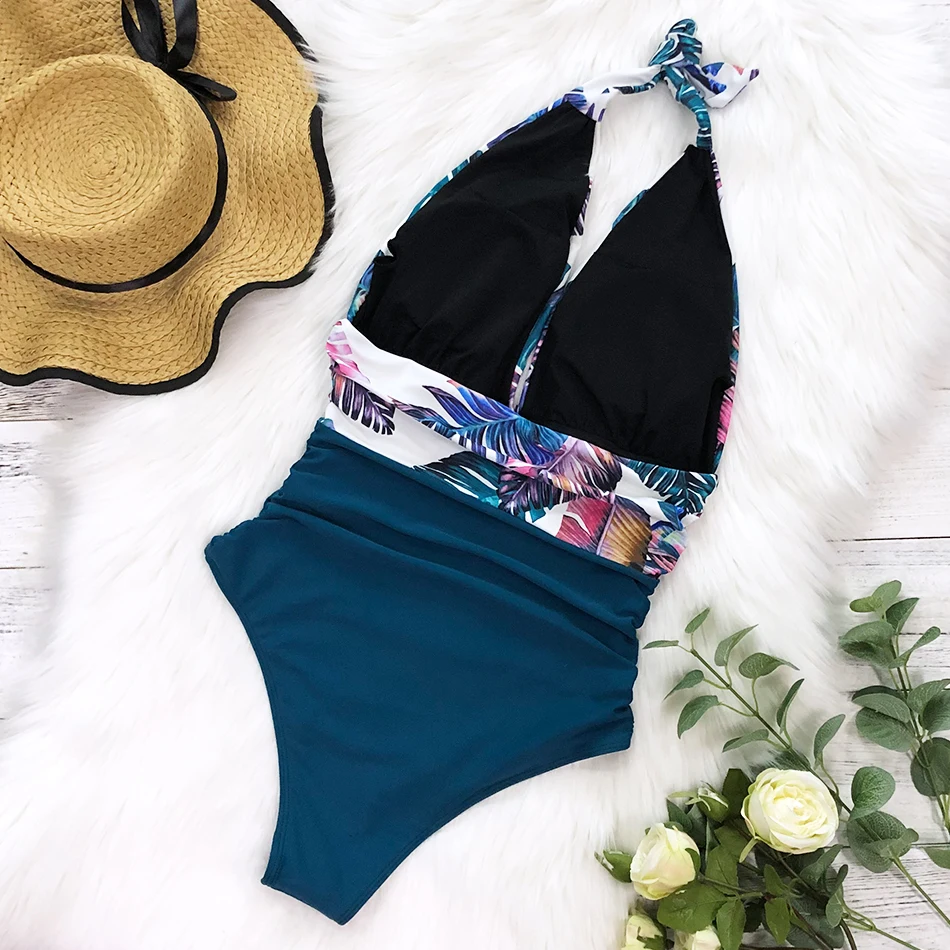 

2021 Sexy One Piece Swimsuit Women Swimwear Push Up Monokini Ruffle Bathing Suit Floral Bodysuit Beach Wear Female Swimsuit XL
