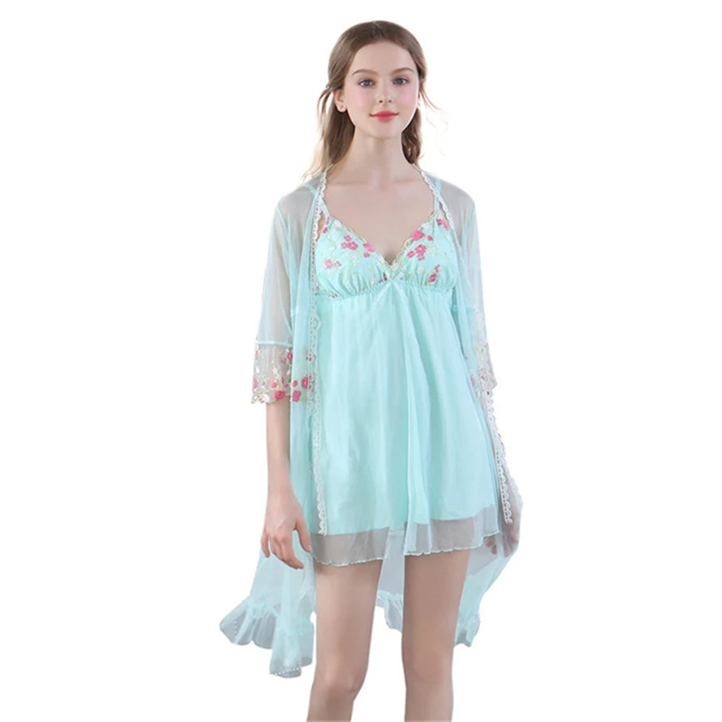 

Nightgown Korean female princess nightdress summer embroidered net sexy pajamas wholesale robe начнушка Night set 2020