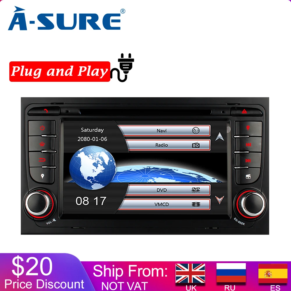 A Sure 2 Din 7 дюймов радио GPS DVD плеер навигация для Audi A4 S4 RS4 8H B7 с 3G SWC RDS DAB + Bluetooth
