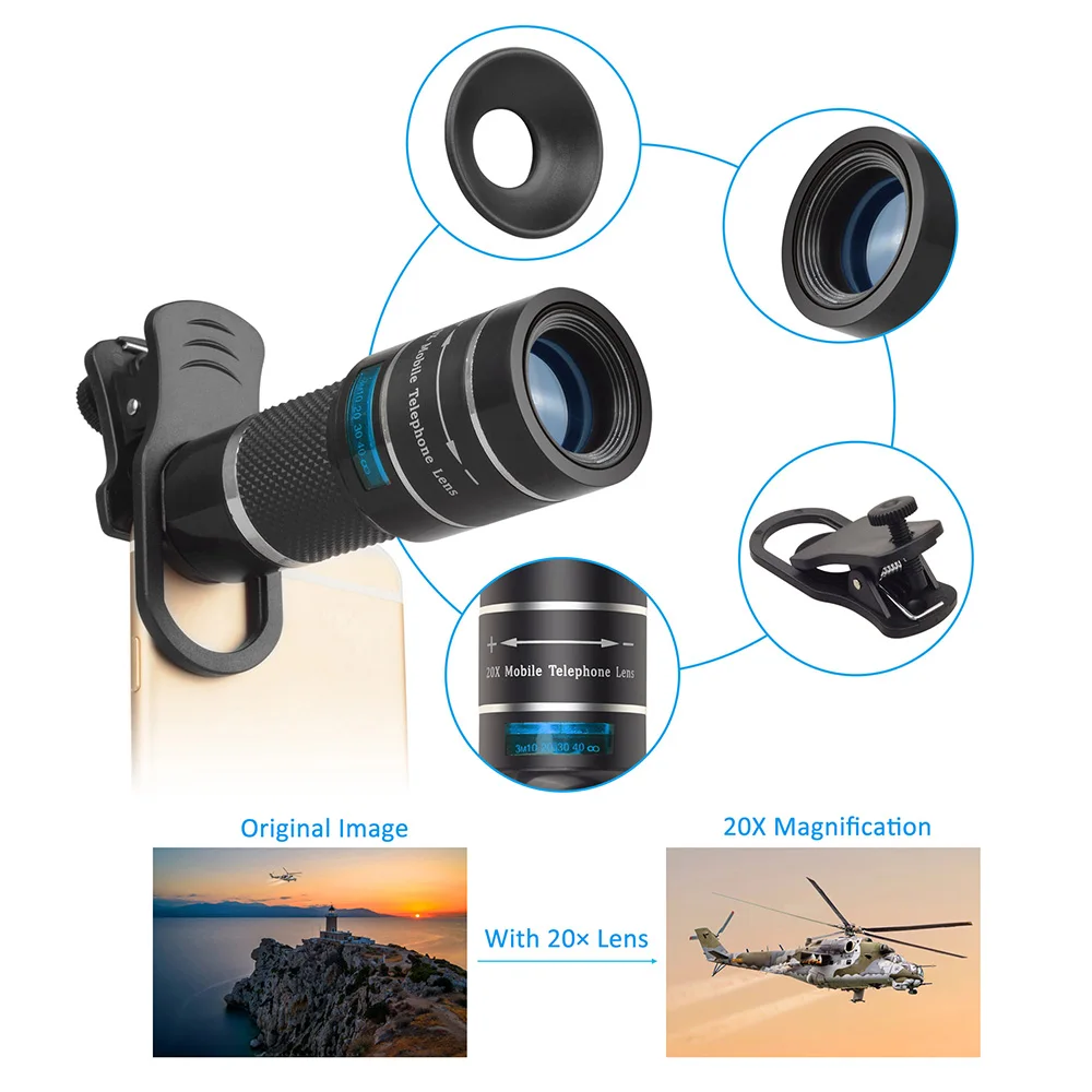 APEXEL телеобъектив набор портативный 20X зум объектив Монокуляр Телескоп гибкий